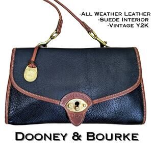 Dooney & Bourke AWL Leather Crossbody Envelope Clutch Black British Tan VTG 90s